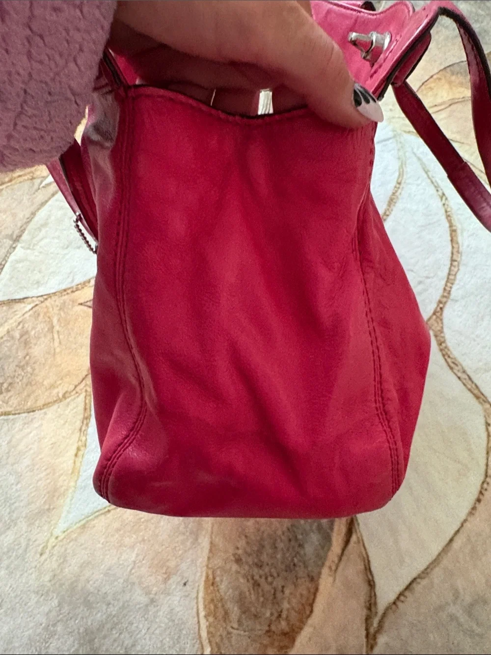 Coach Bright Pink Leather Shoulder Bag with Silver-Tone Turnlock